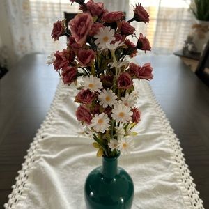 Dark Turquoise Vase with Fake Flowers